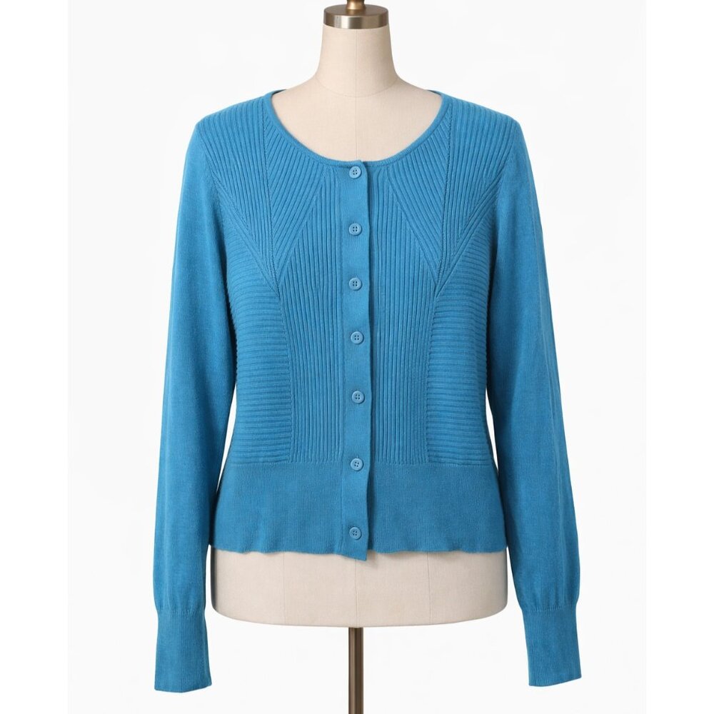 Cabi Darby Cardigan Womens XL Blue Preppy Office Capsule Button front #3169